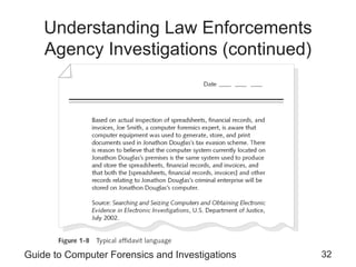 Guide to Computer Forensics and Investigations 32
Understanding Law Enforcements
Agency Investigations (continued)
 