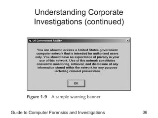 Guide to Computer Forensics and Investigations 36
Understanding Corporate
Investigations (continued)
 