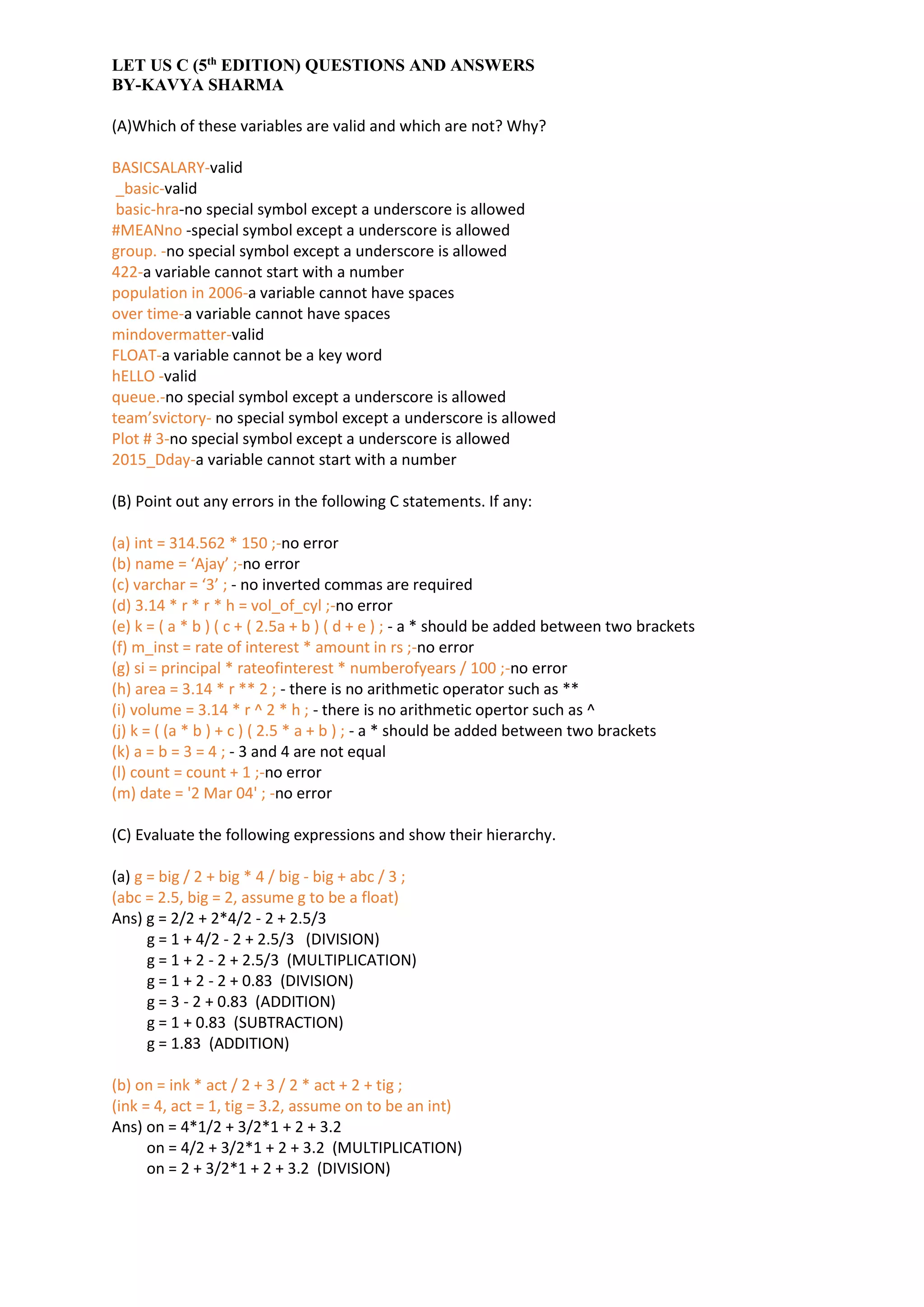 LET US C (5th EDITION) CHAPTER 1 ANSWERS | PDF