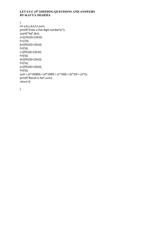 LET US C (5th EDITION) CHAPTER 1 ANSWERS | PDF | Programming Languages ...