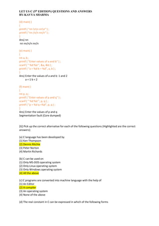 LET US C (5th EDITION) CHAPTER 1 ANSWERS | PDF | Programming Languages ...