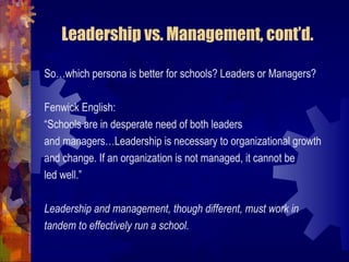 Chapter 1- The Art of Educational Leadership by Dr. Fenwick W. English, Presented by Dr. William Allan Kritsonis