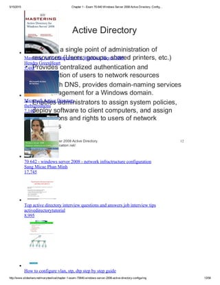 Chapter 1 exam 70-640 windows server 2008 active directory, config… | PDF