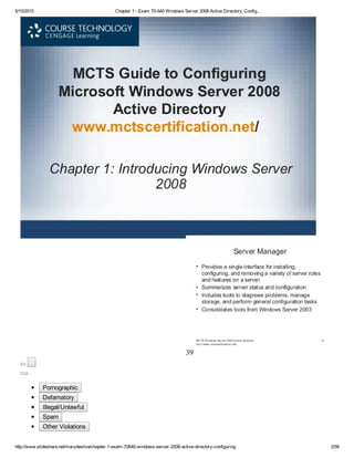 Chapter 1 exam 70-640 windows server 2008 active directory, config… | PDF