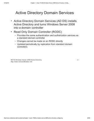 Chapter 1 exam 70-640 windows server 2008 active directory, config… | PDF