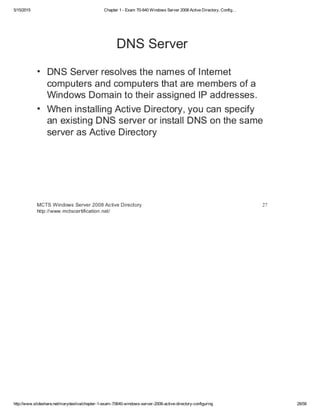 Chapter 1 exam 70-640 windows server 2008 active directory, config… | PDF