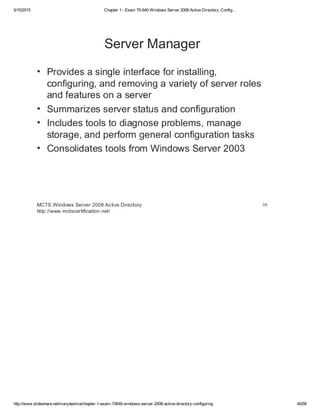 Chapter 1 exam 70-640 windows server 2008 active directory, config… | PDF