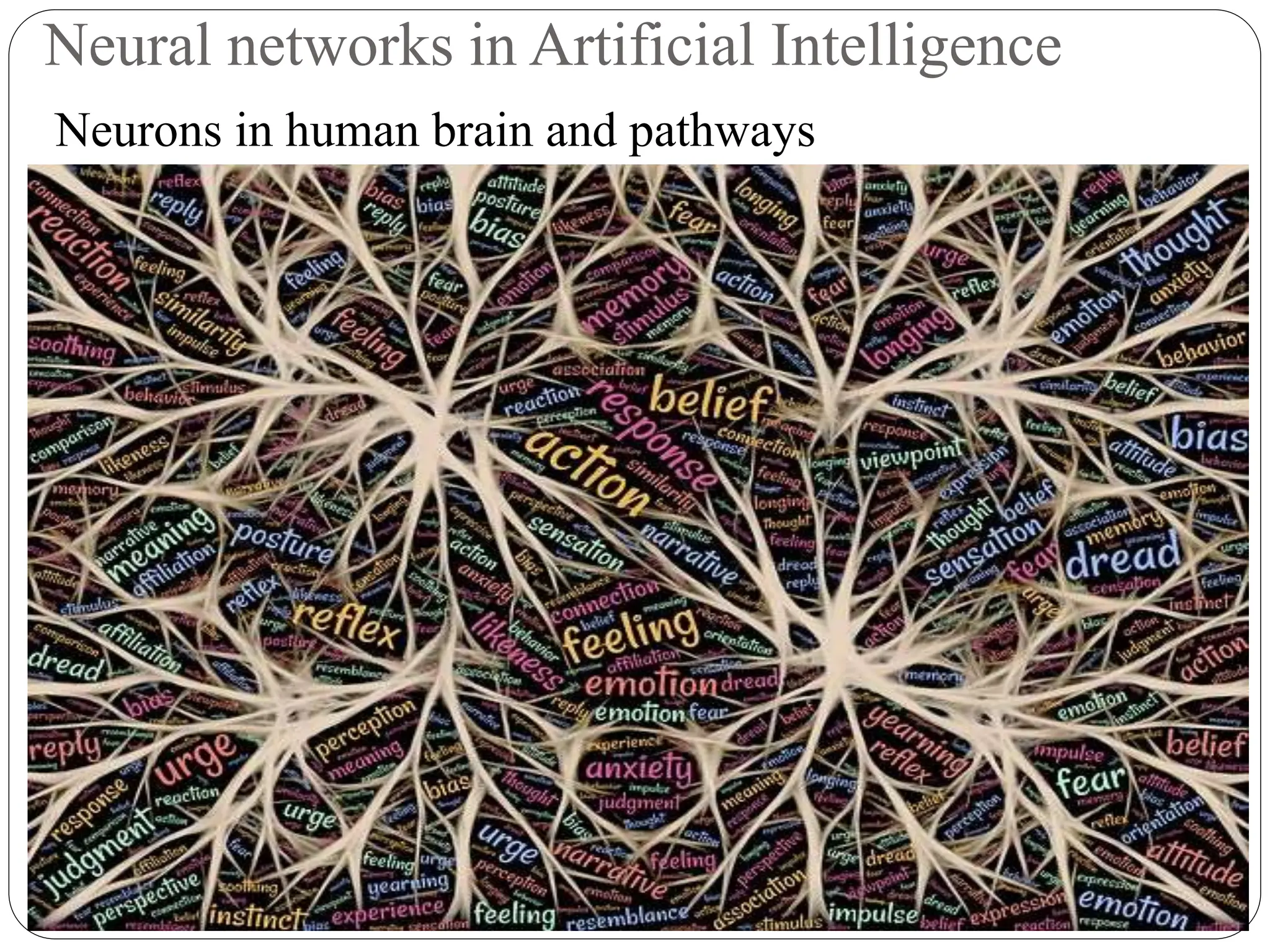Neural networks in Artificial Intelligence
Neurons in human brain and pathways
 