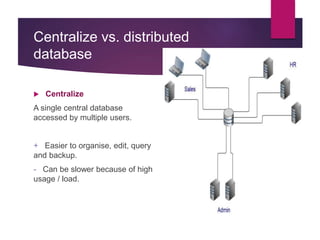 Distributed Centralised Database Example Fundamentals of DBMS | PPTX