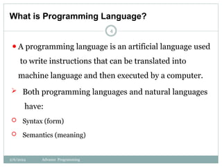 Programming Overview Comprehensive Overview of Programming Languages and Paradigms | PPTX