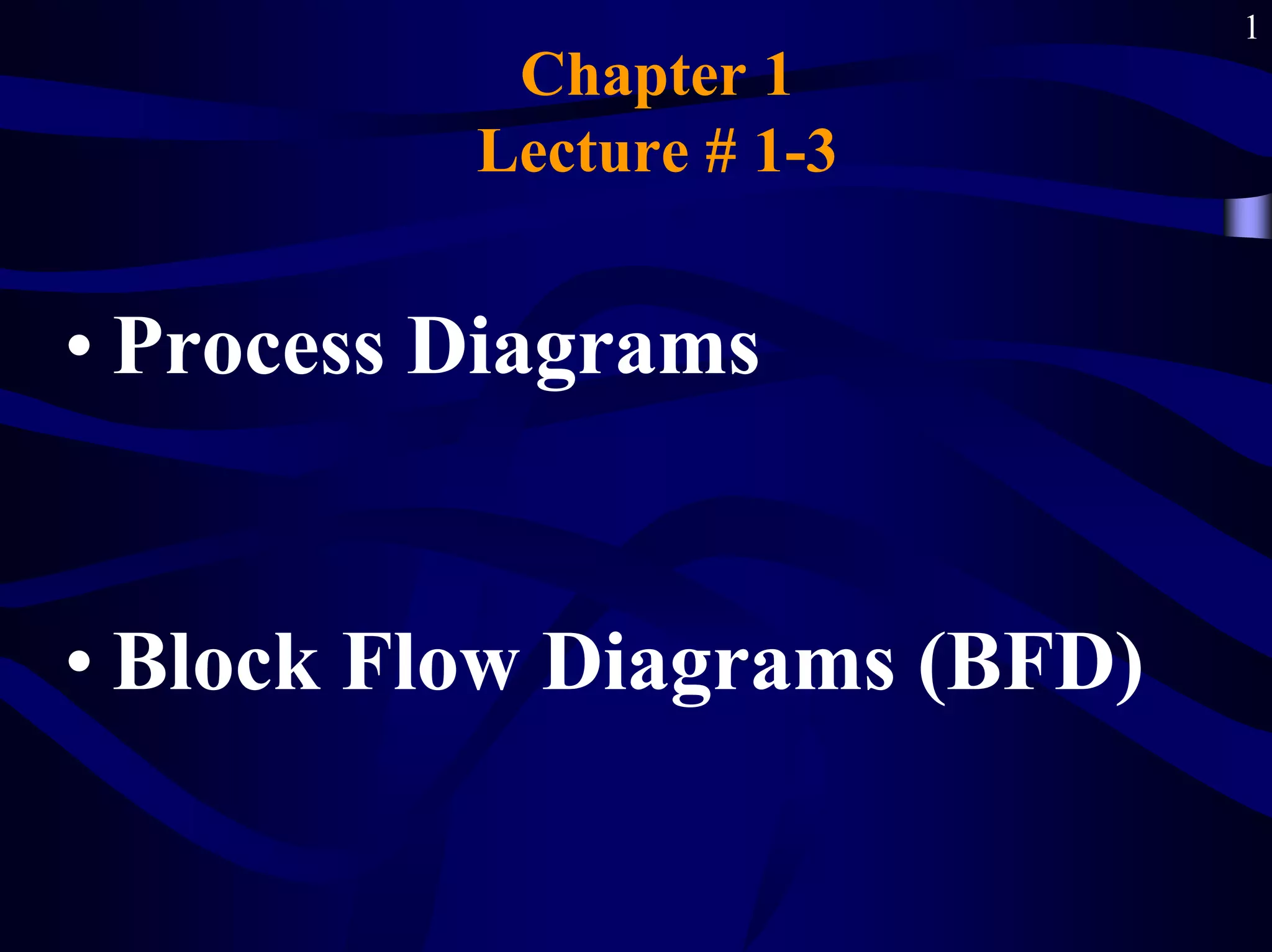 1
Chapter 1
Lecture # 1-3
• Process Diagrams
• Block Flow Diagrams (BFD)
 