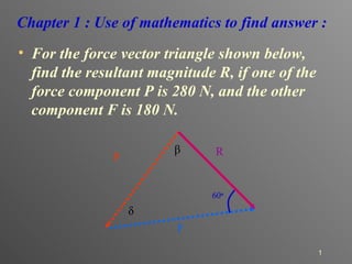 [object Object],Chapter 1 : Use of mathematics to find answer : R P F 60 o β δ 