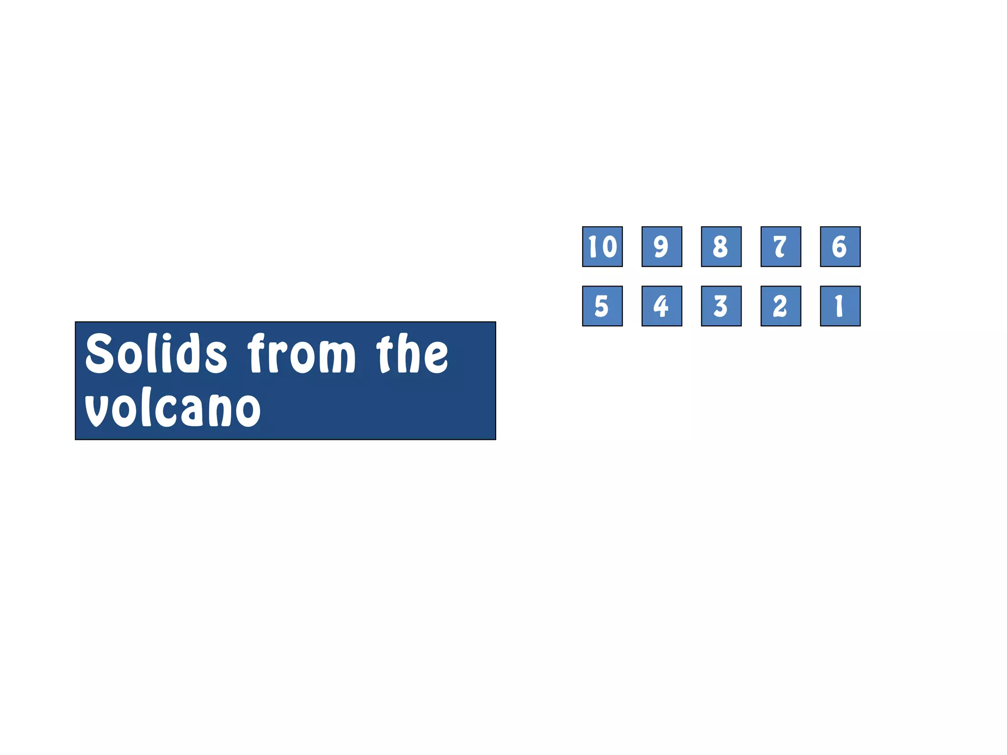 10 9 8 7 6
5 4 3 2 1
Solids from the
volcano
6
 