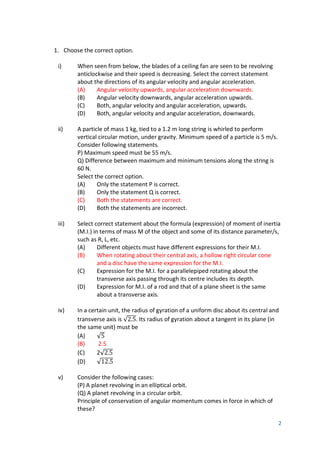 Rotation Chapter Solution Chapter 1 - rotational dnamics excercises solution | PDF
