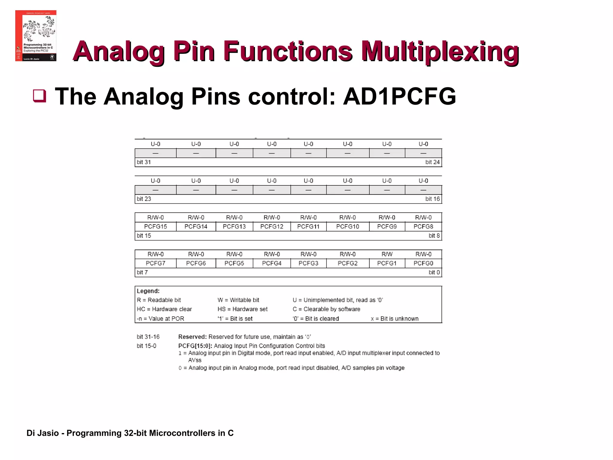 Analog Pin Functions Multiplexing The Analog Pins control: AD1PCFG 