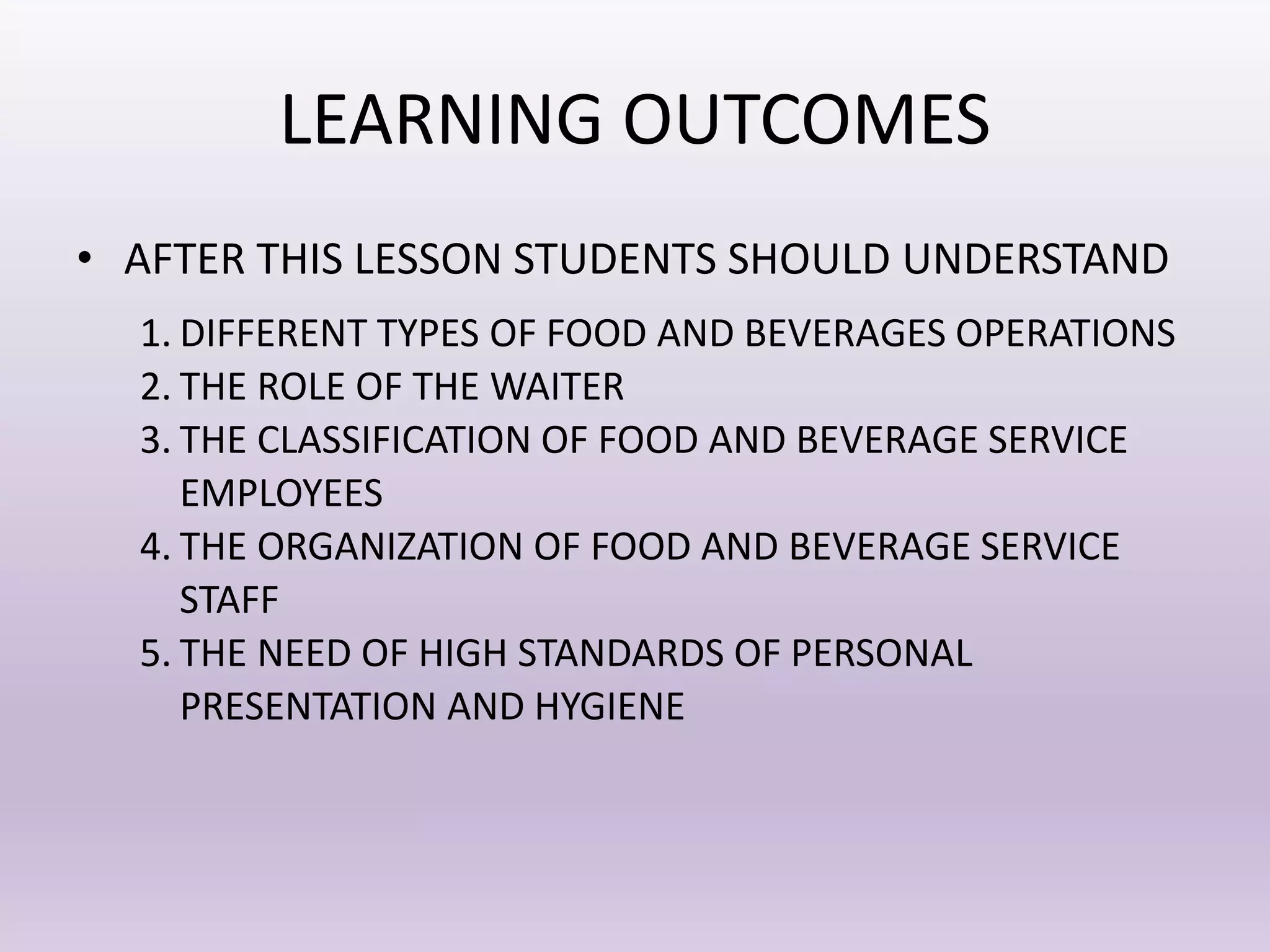INTRODUCTION TO HOSPITALITY AND THE WAITER | PPTX