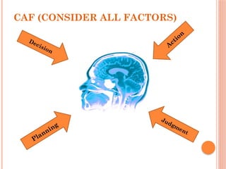 CAF (CONSIDER ALL FACTORS)
Decision
Planning
Judgment
A
ction
 