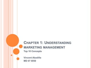 Chapter 1: Understanding marketing management Top 10 Concepts Vincent Abadilla MD 07 0050 