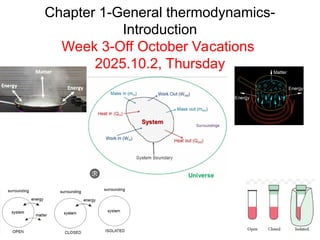 Chapter 1-General thermodynamics-
Introduction
Week 3-Off October Vacations
2025.10.2, Thursday
 