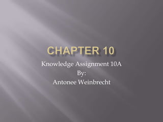 Chapter 10 Knowledge Assignment 10A By: Antonee Weinbrecht 