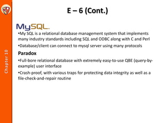 <ul><ul><li>My SQL is a relational database management system that implements many industry standards including SQL and OD...