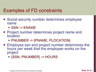 Examples of FD constraints  ,[object Object],[object Object],[object Object],[object Object],[object Object],[object Object]