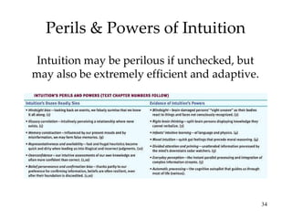Perils & Powers of Intuition Intuition may be perilous if unchecked, but may also be extremely efficient and adaptive. 