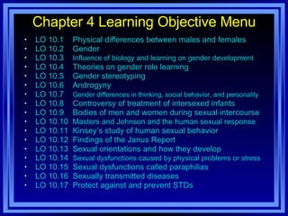 Chapter 4 Learning Objective Menu <ul><li>LO 10.1    Physical differences between males and females </li></ul><ul><li>LO 1...