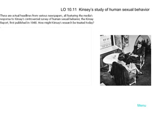 Menu LO 10.11  Kinsey’s study of human sexual behavior  