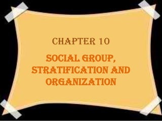 CHAPTER 10
  SOCIAL GROUP,
STRATIFICATION AND
  ORGANIZATION
 