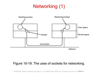 Figure 10-19. The uses of sockets for networking.
Networking (1)
Tanenbaum, Modern Operating Systems 3 e, (c) 2008 Prentice-Hall, Inc. All rights reserved. 0-13-6006639
 