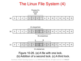 Figure 10-26. (a) A file with one lock.
(b) Addition of a second lock. (c) A third lock.
The Linux File System (4)
Tanenbaum, Modern Operating Systems 3 e, (c) 2008 Prentice-Hall, Inc. All rights reserved. 0-13-6006639
 
