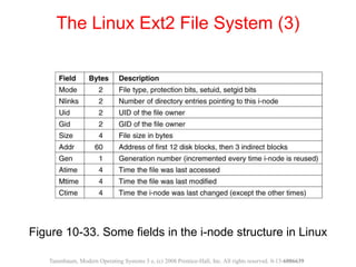 Figure 10-33. Some fields in the i-node structure in Linux
The Linux Ext2 File System (3)
Tanenbaum, Modern Operating Systems 3 e, (c) 2008 Prentice-Hall, Inc. All rights reserved. 0-13-6006639
 
