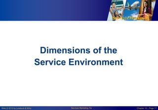 Services Marketing
Slide © 2010 by Lovelock & Wirtz Services Marketing 7/e Chapter 10 – Page 17
Dimensions of the
Service Environment
 