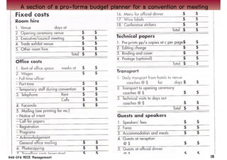A section of a pro-forma budget planner for a convention or meeting




                                                                      18
 