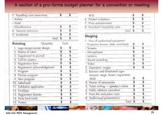 A section of a pro-forma budget planner for a convention or meeting




                                                                      19
 