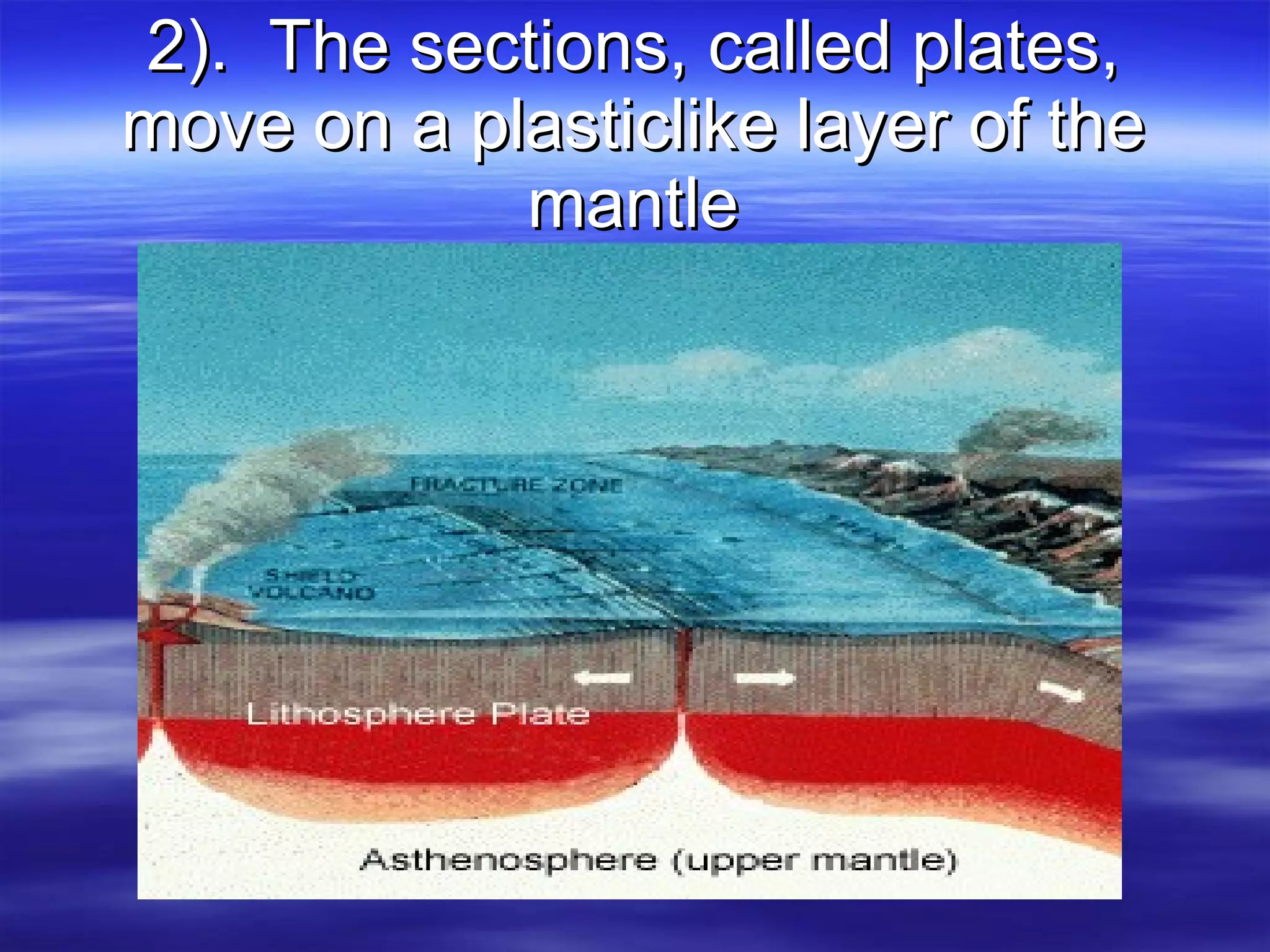 2).  The sections, called plates, move on a plasticlike layer of the mantle 