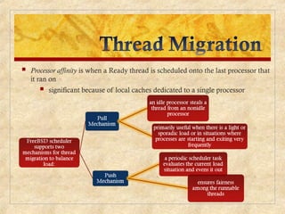  Processor affinity is when a Ready thread is scheduled onto the last processor that
it ran on
 significant because of local caches dedicated to a single processor
 