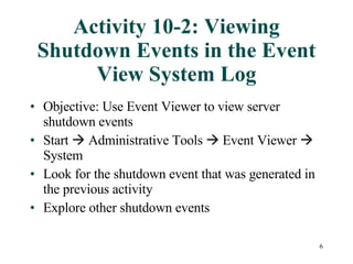 Shutdown Activity Chapter10 Server Administration | PPT