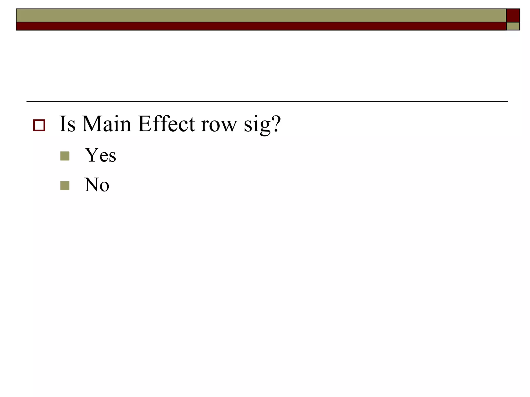  Is Main Effect row sig?
 Yes
 No
 