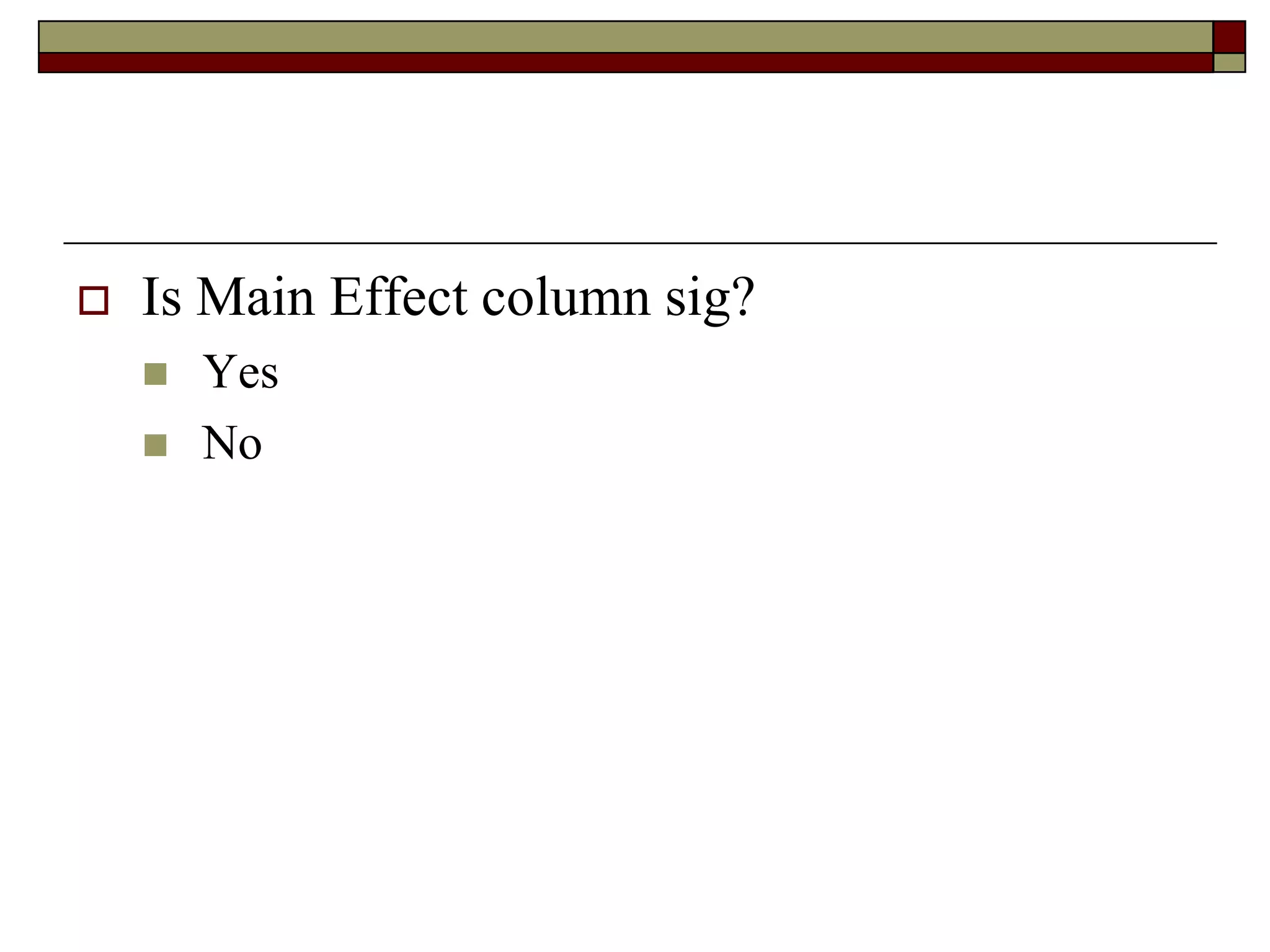  Is Main Effect column sig?
 Yes
 No
 