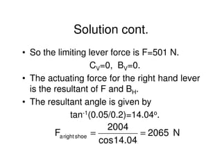 Mechanical Design
PRN Childs, University of Sussex
Solution cont.
• So the limiting lever force is F=501 N.
CV=0, BV=0.
• ...