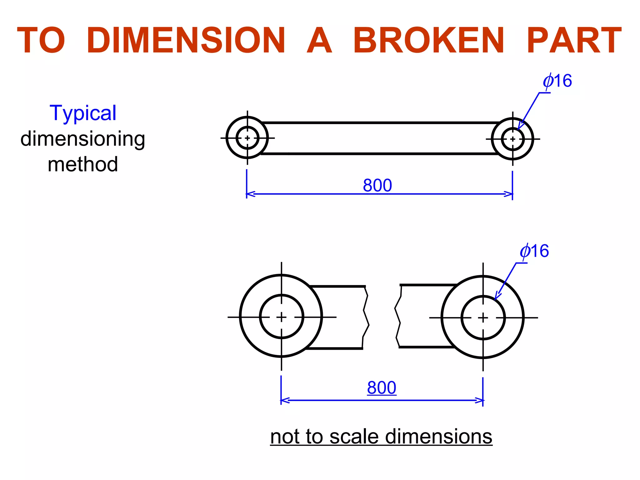 TO  DIMENSION  A  BROKEN  PART Typical dimensioning method not to scale dimensions 800  16  16 800 