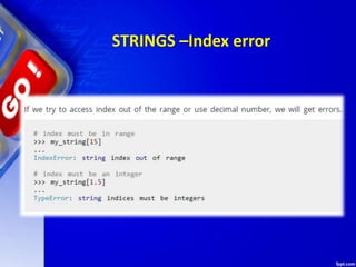 STRINGS –Index error
 