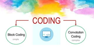Block Coding
CODING
Convolution
Coding
complexsimple
 
