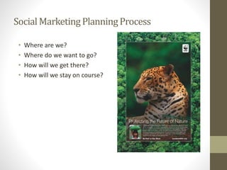 Social MarketingPlanningProcess
• Where are we?
• Where do we want to go?
• How will we get there?
• How will we stay on course?
 