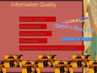 6
Information Quality
Quality (GIGO)
Accessibility
Completeness
Timeliness
Relevance (Information overload)
 