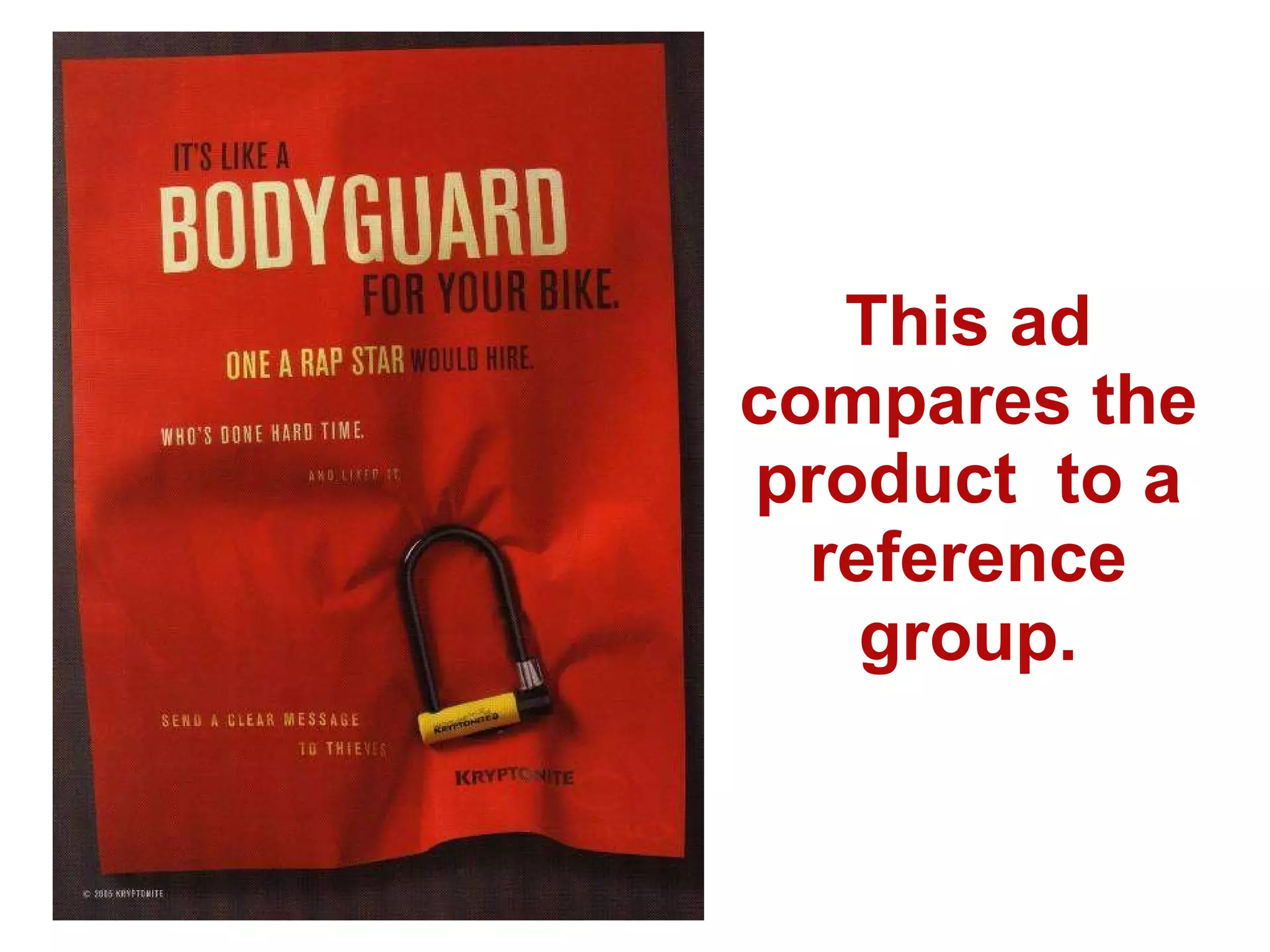 This ad compares the product  to a reference group. 