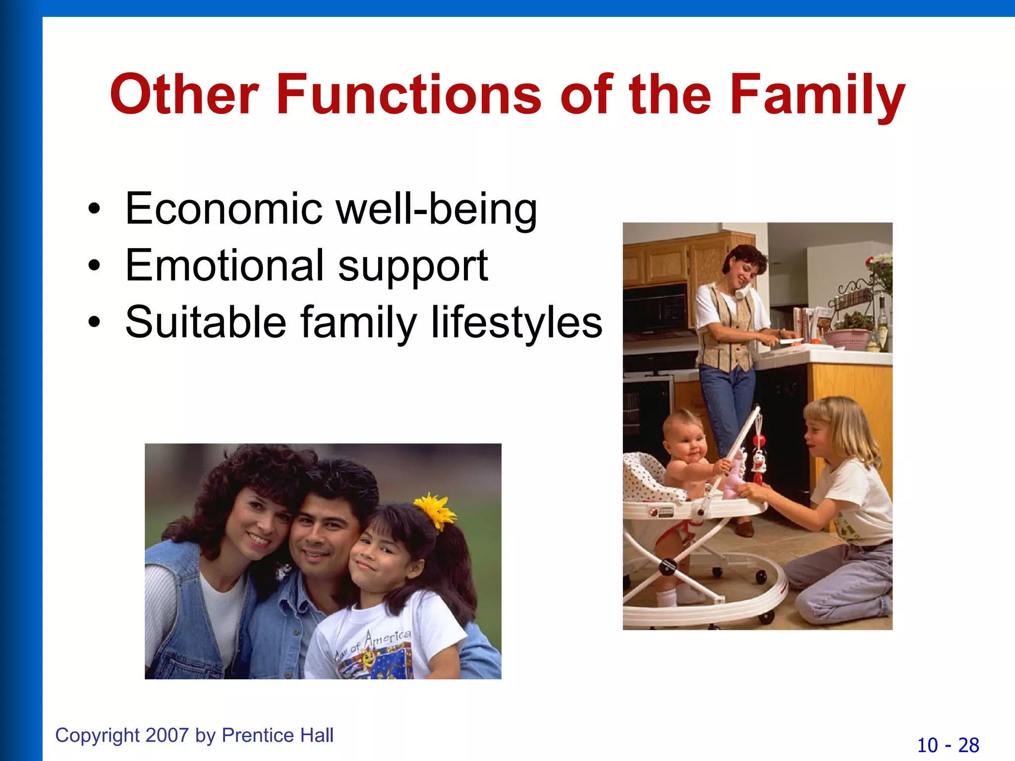 Other Functions of the Family Economic well-being Emotional support Suitable family lifestyles 