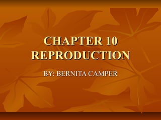 CHAPTER 10CHAPTER 10
REPRODUCTIONREPRODUCTION
BY: BERNITA CAMPERBY: BERNITA CAMPER
 